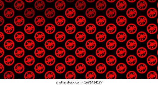 Fondo vectorial rojo oscuro con símbolos covid-19. Ilustración abstracta colorida con formas médicas degradadas. Diseño para la advertencia de riesgos biológicos.