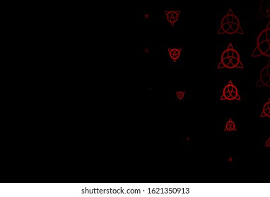 Dark Red vector background with occult symbols. Colorful vintage illustration with gradient alchemy shapes. Simple design for occult depiction.