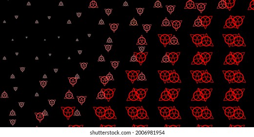 Dark Red vector background with occult symbols. Colorful vintage illustration with gradient alchemy shapes. Best design halloween events.