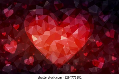 Dark Red vector  background with Shining hearts. Hearts on blurred abstract background with colorful gradient. Pattern for carnival, festival romantic leaflets.