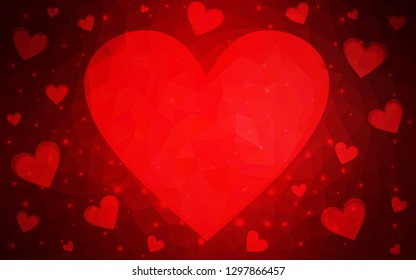 Dark Red vector  background with Shining hearts. Hearts on blurred abstract background with colorful gradient. Template for Valentine's greeting postcards.