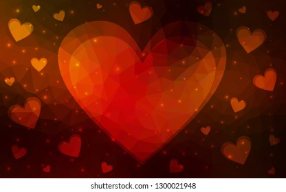 Dark Red vector  background with Shining hearts. Glitter abstract illustration with colorful hearts in romantic style. Design for ad, poster, banner of Valentine Day.