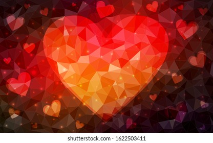 Dark Red vector  background with Shining hearts. Glitter abstract illustration with colorful hearts in romantic style. Pattern for marriage gifts, congratulations.