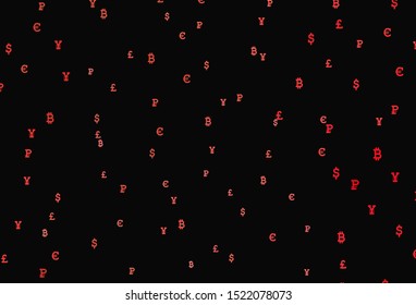 Dark Red vector background with signs of currency. Shining illustration with signs of currency on abstract template. Design for ad, poster, banner of money making.