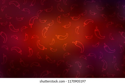 Dark Red vector background with spicy peppers. Illustration with set of fresh peppers in doodle style. Design for ad, poster, banner of cafes or restaurants.