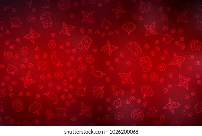 Dark Red vector background with tasty food. Illustration with set of fresh food in doodle style. Pattern for ads of breakfast, lunch, dinner.