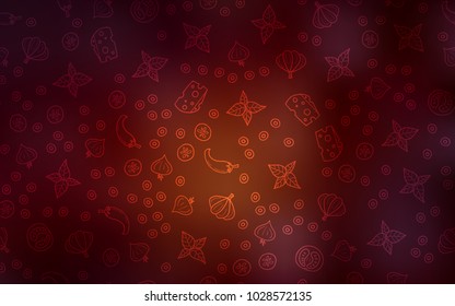 Dark Red vector background with tasty food. Glitter abstract sketch with gourmet food. Design for ad, poster, banner of cafes or restaurants.