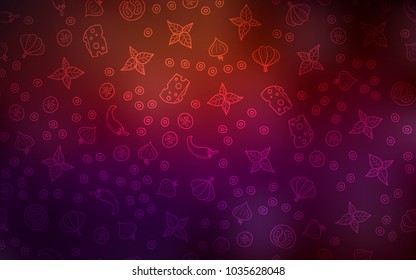 Dark Red vector background with tasty food. Beautiful colored illustration with food in doodle style. Template for meal cooking in kitchen.