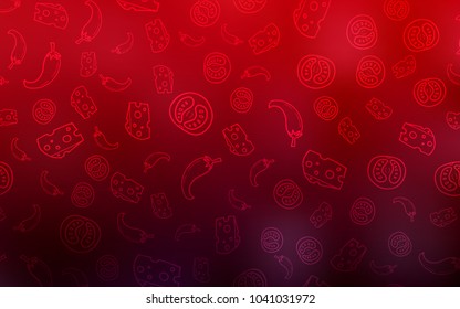 Dark Red vector background with tasty food. Beautiful colored illustration with food in doodle style. Pattern for menu of cafes, bars, restaurants.