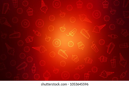 Dark Red vector background with tasty sweets. Decorative shining illustration with sweets on abstract template. Doodle design for your business advert of cafes.