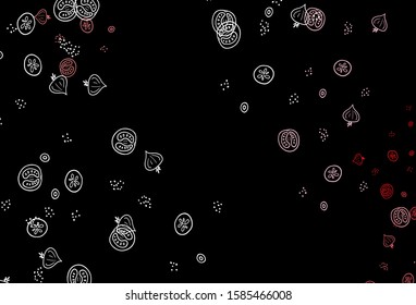 Dark Red vector background with tasty food. Colorful decorative design of snacks in doodle style. Template for meal cooking in kitchen.