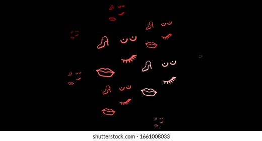 Fondo vectorial rojo oscuro con símbolos femeninos. Ilustración colorida con formas de feminismo degradado. Diseño elegante para tapizados.