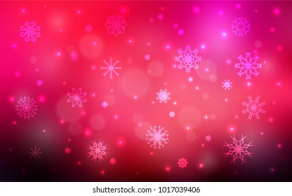 Dark Red vector background with xmas snowflakes. Decorative shining illustration with snow on abstract template. New year design for your ad, poster, banner.