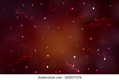 Dark Red vector background with xmas confetti. Beautiful colored illustration with ribbon in celebration style. The pattern can be used for birthday gifts, congratulations.