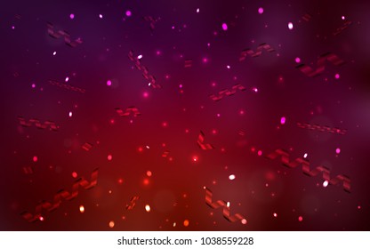 Dark Red vector background with xmas confetti. Modern geometrical abstract illustration with carnival ribbons. The pattern can be used for carnival, festival leaflets.