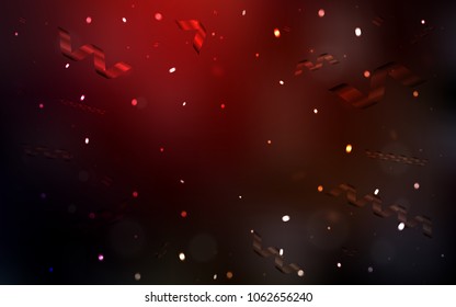 Dark Red vector background with xmas confetti. Beautiful colored illustration with ribbon in celebration style. The pattern can be used for carnival, festival leaflets.