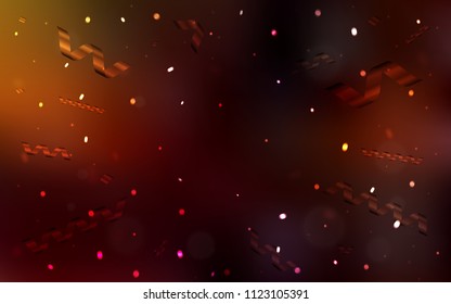 Dark Red vector background with xmas confetti. Glitter abstract illustration with colorful confetti, ribbons. The pattern can be used for new year ad, booklets.