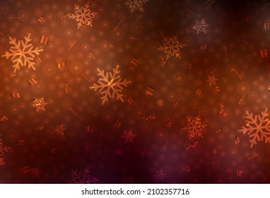 Dark Red vector background in Xmas style. Design in Xmas style with Xmas balls, snowflakes. Best design for a college poster, banner.