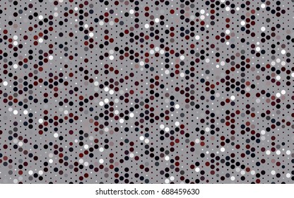 Dark Red vector red banner with set of circles, dots. Donuts Background. Creative Design Template. Technological halftone illustration.