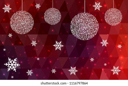 Dark Red vector christmas polygon background. Low poly Illustration consisting of triangles with snowflakes. Texture, seamless background of New Year celebration.