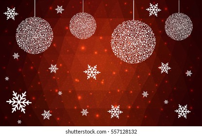 Dark Red vector christmas polygon background. Low poly Illustration consisting of triangles with snowflakes. Texture, seamless background of New Year celebration.