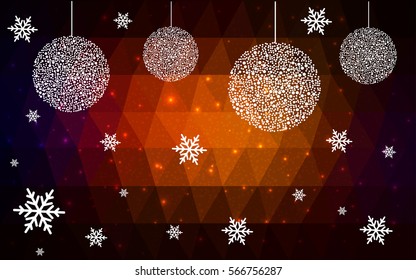 Dark Red vector christmas polygon background. Low poly Illustration consisting of triangles with snowflakes. Texture, seamless background of New Year celebration.