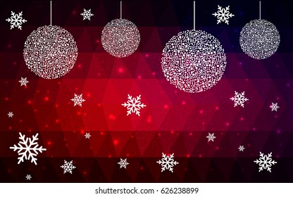 Dark red vector christmas polygon background. Low poly Illustration consisting of triangles with snowflakes. Texture background of New Year celebration.