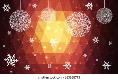 Dark Red vector christmas polygon background. Low poly Illustration consisting of triangles with snowflakes. Texture, seamless background of New Year celebration.