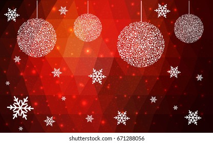 Dark Red vector christmas polygon background. Low poly Illustration consisting of triangles with snowflakes. Texture, seamless background of New Year celebration.
