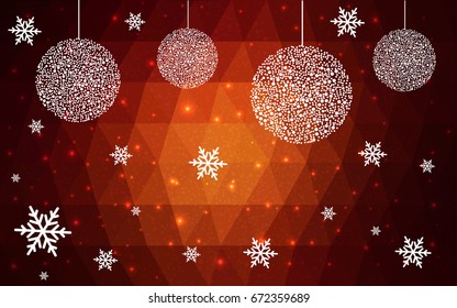 Dark Red vector christmas polygon background. Low poly Illustration consisting of triangles with snowflakes. Texture, seamless background of New Year celebration.