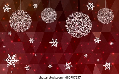 Dark Red vector christmas polygon background. Low poly Illustration consisting of triangles with snowflakes. Texture, seamless background of New Year celebration.