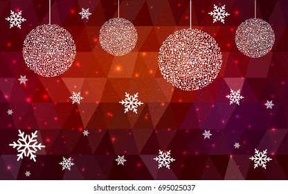 Dark Red vector christmas polygon background. Low poly Illustration consisting of triangles with snowflakes. Texture, seamless background of New Year celebration.