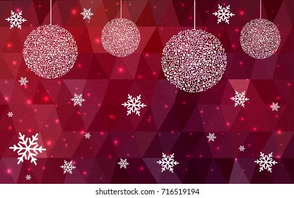 Dark Red vector christmas polygon background. Low poly Illustration consisting of triangles with snowflakes. Texture, seamless background of New Year celebration.