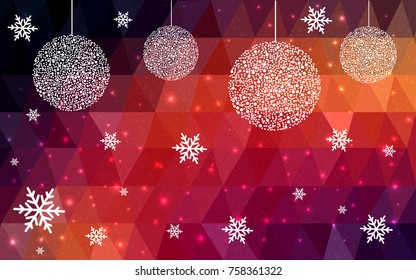 Dark Red vector christmas polygon background. Low poly Illustration consisting of triangles with snowflakes. Texture, seamless background of New Year celebration.