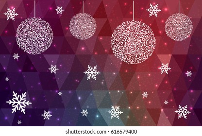 Dark Red vector christmas postcard low polygon background. Illustration consisting of triangles. Abstract triangular polygonal origami or crystal design of New Year celebration.