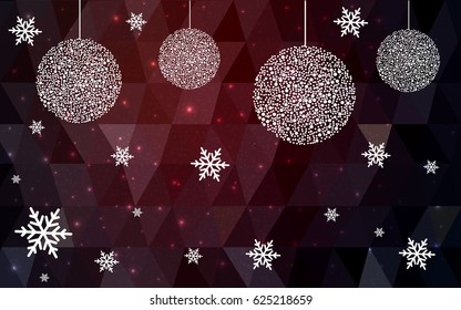 Dark Red vector christmas postcard low polygon background. Illustration consisting of triangles. Abstract triangular polygonal origami or crystal design of New Year celebration.