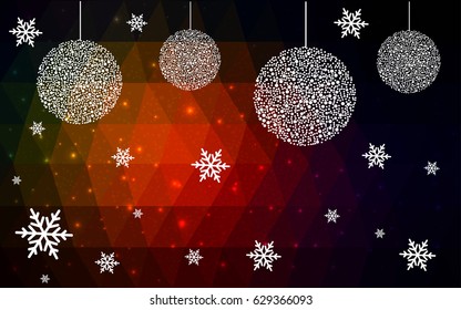 Dark red vector christmas postcard low polygon background. Illustration consisting of triangles. Abstract triangular polygonal origami or crystal design of New Year celebration.