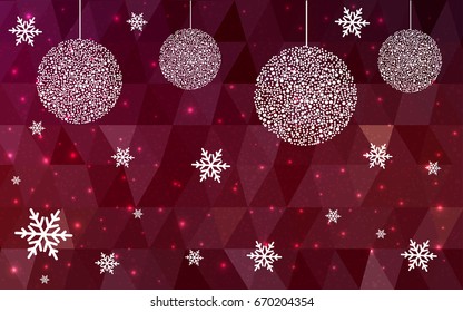 Dark Red vector christmas postcard low polygon background. Illustration consisting of triangles. Abstract triangular polygonal origami or crystal design of New Year celebration.