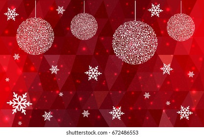 Dark Red vector christmas postcard low polygon background. Illustration consisting of triangles. Abstract triangular polygonal origami or crystal design of New Year celebration.