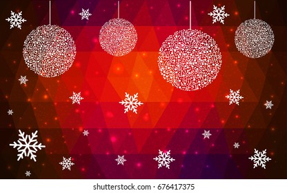 Dark Red vector christmas postcard low polygon background. Illustration consisting of triangles. Abstract triangular polygonal origami or crystal design of New Year celebration.