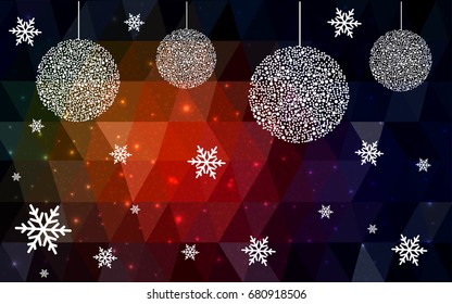 Dark Red vector christmas postcard low polygon background. Illustration consisting of triangles. Abstract triangular polygonal origami or crystal design of New Year celebration.