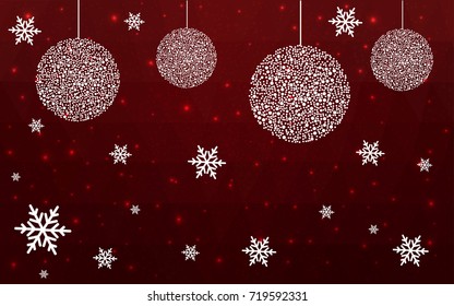 Dark Red vector christmas postcard low polygon background. Illustration consisting of triangles. Abstract triangular polygonal origami or crystal design of New Year celebration.