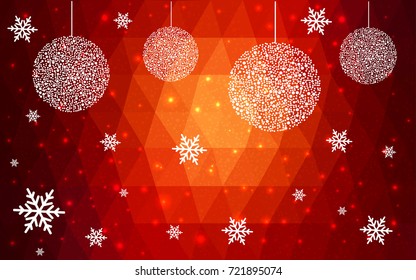 Dark Red vector christmas postcard low polygon background. Illustration consisting of triangles. Abstract triangular polygonal origami or crystal design of New Year celebration.