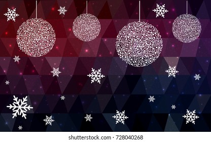 Dark Red vector christmas postcard low polygon background. Illustration consisting of triangles. Abstract triangular polygonal origami or crystal design of New Year celebration.