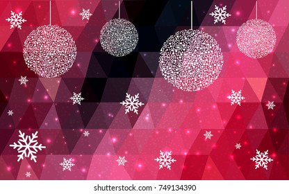 Dark Red vector christmas postcard low polygon background. Illustration consisting of triangles. Abstract triangular polygonal origami or crystal design of New Year celebration.