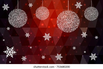 Dark Red vector christmas postcard low polygon background. Illustration consisting of triangles. Abstract triangular polygonal origami or crystal design of New Year celebration.