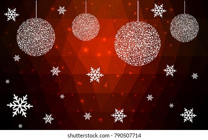 Dark Red vector christmas postcard low polygon background. Illustration consisting of triangles. Abstract triangular polygonal origami or crystal design of New Year celebration.