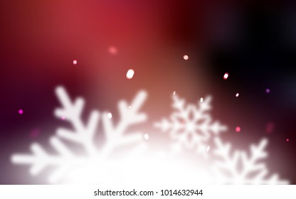 Dark Red vector cover with beautiful snowflakes. Snow on blurred abstract background with gradient. New year design for your business advert.