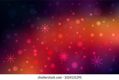 Dark Red vector cover with beautiful snowflakes. Decorative shining illustration with snow on abstract template. The template can be used as a new year background.