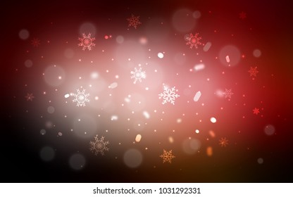Dark Red vector cover with beautiful snowflakes. Decorative shining illustration with snow on abstract template. The template can be used as a new year background.